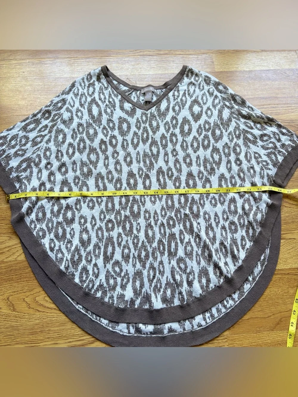 Chico’s Brown Cream Leopard Print V-Neck Women's Poncho Sweater Top Fall Sz S/M